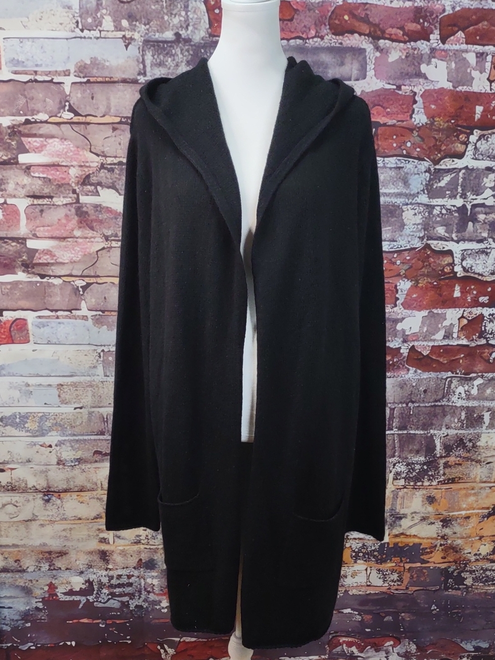 dip Hooded Open-Front Cardigan